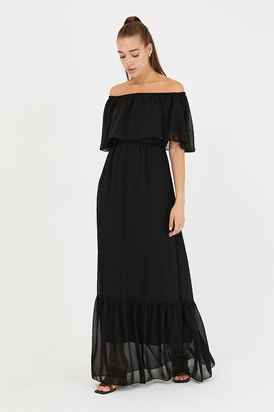 ADASTYLE Rochie lungă, din șifon, neagră