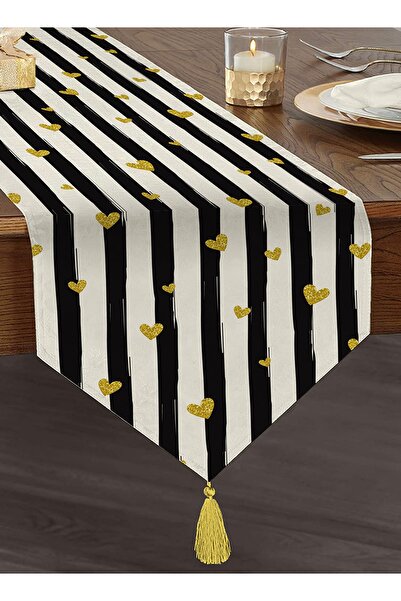 Realhomes Siyah Beyaz Çizgi Tasarımlı Kalp Desenli Dijital Baskılı Dekoratif ...