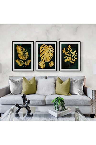 Tek Tasarım طقم طاولة خشبية مؤطرة بنمط أوراق الشجر 3 قطع