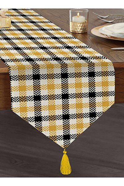 Realhomes Beyaz Zeminde Siyah Sarı Ekose Desenli Dijital Baskılı Özel Tasarım...