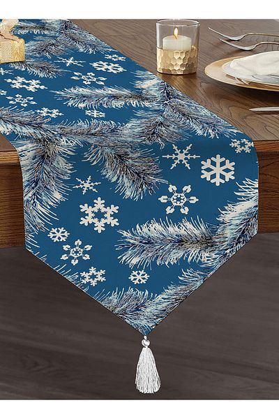 Realhomes Alergăre triunghiular din chenille cu design special imprimat digital, cu model fulgi de nea pe fundal colorat