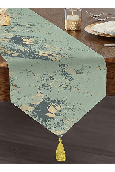 Realhomes Mint Yeşili Mermer Tasarımlı Dijital Baskılı Dekoratif Püsküllü Şön...