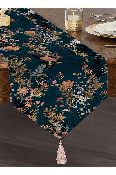 Realhomes Alergăr triunghi de chenille cu design special imprimat digital, cu modele florale pe fundal colorat