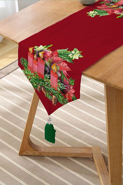Realhomes Claret Red Floor Pin Leaf Lumanare Design Digital Printed Decorativ Tufted Chenille Triunghi Runner