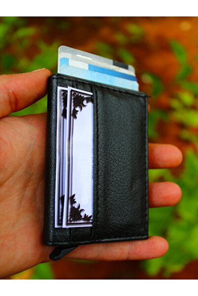 Dizaynhouse Suport pentru cărți de vizită din piele cu design elegant, negru