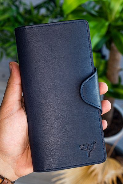Garbalia Unisex Navy Blue Martha Genuine Leather Portfolio Wallet