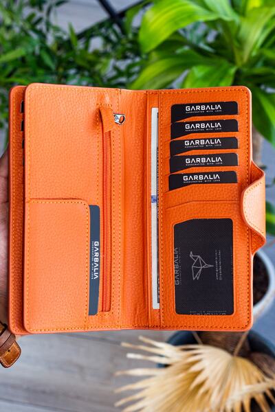 Garbalia Martha Genuine Leather Orange Unisex Portfolio Wallet
