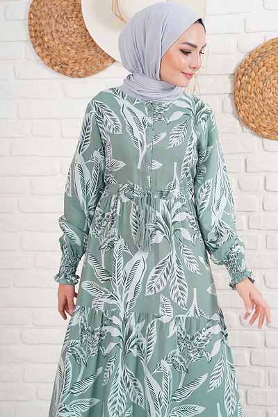 Bigdart 2145 Patterned Hijab Dress - Khaki