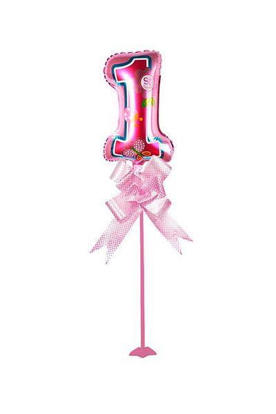 Kazanabil 1 Year Old Figured Party Table Decoration Foil Balloon with Sticks Pink