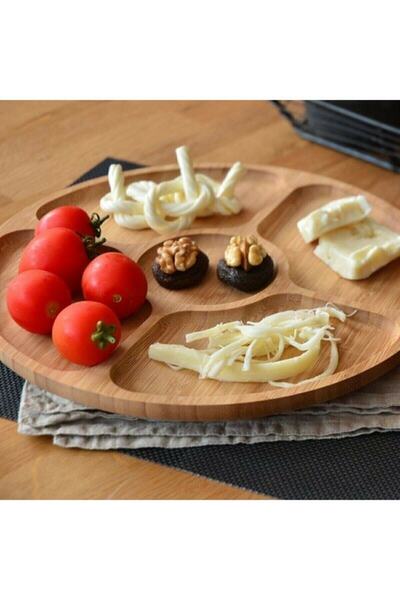 Dünyamarket وعاء تقديم الإفطار من الخيزران مكون من 5 أقسام طبق تقديم Ahs-700425