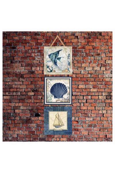 Cakatablo Kuş Deniz Kabuğu Harita Gemi Baskılı 14x14 Cm 3 Parça