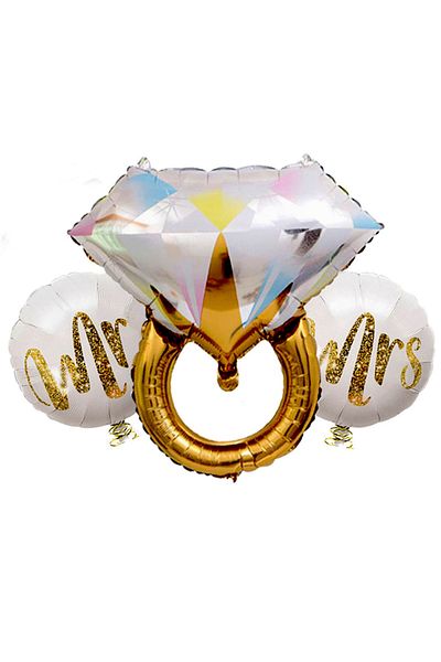 Kazanabil Set of 3 Gold Colored Solitaire Ring Foil Balloons