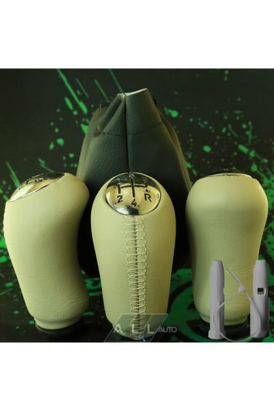 AutoAll Dacia Logan Sandero Leather Gear Shift Knob Black Gear Gaiter Set