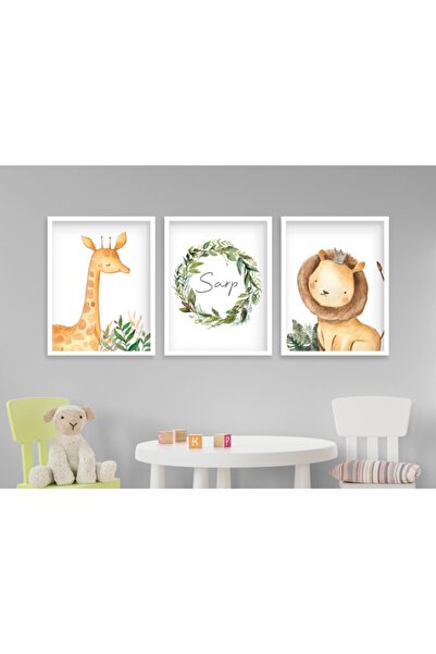 Ya&mu Tablosetleri 3 Adet 33 X 44cm Büyük Boy Beyaz Çerçeveli Bebek, Çocuk Od...