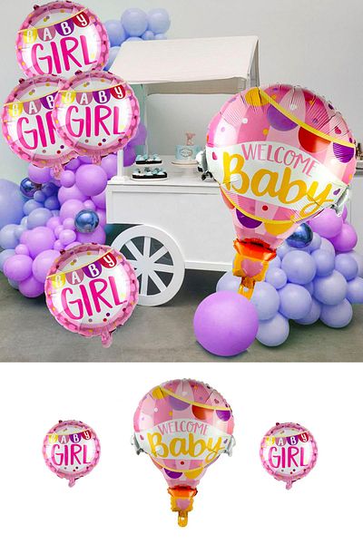 Kazanabil 3-Piece Welcome Baby Girls Themed Foil Balloon Set Pink