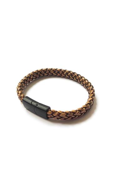 TREND COLLECTİON Men's Brown Metal Magnet Leather Bracelet