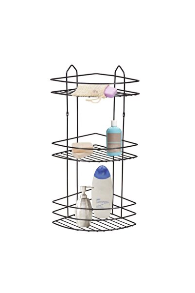 Perilla Üç Katlı Banyo Köşeliği Siyah