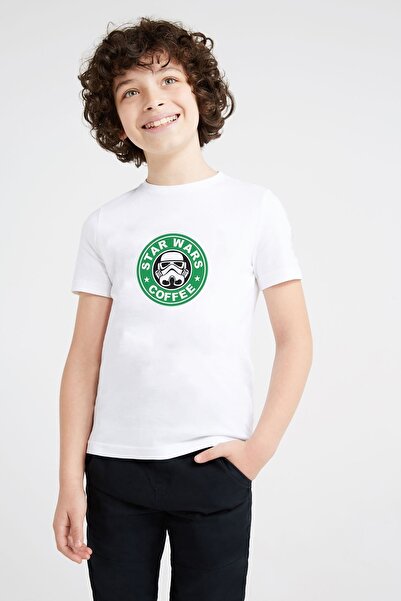 QIVI Unisex dečja bela Star Wars kafa Štampano T-shirt