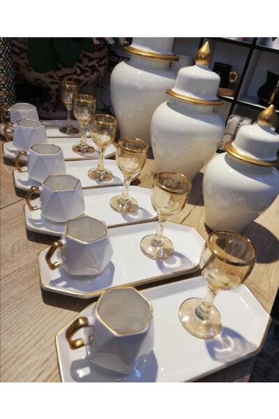 Carmen Soft Ayda Six-Piece Serving Plate and Cup Set, Excluding Glasses