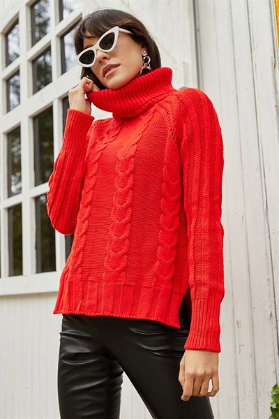AQE FASHION Knit Sweater - Neck, Long Neck and Slit Hair Knit