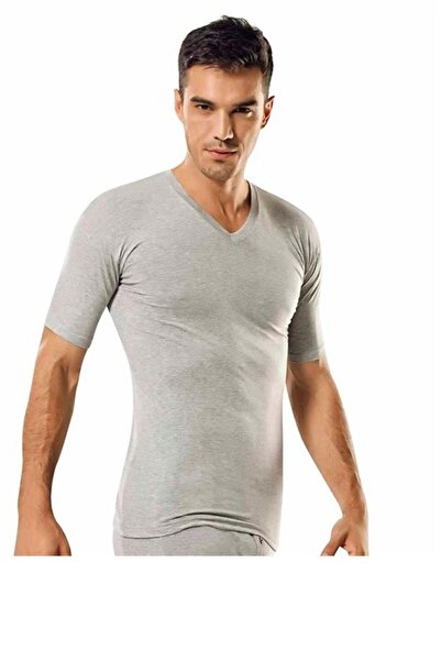 Tutku Underwear Men's V-Neck Ribbed Short Sleeve Undershirt