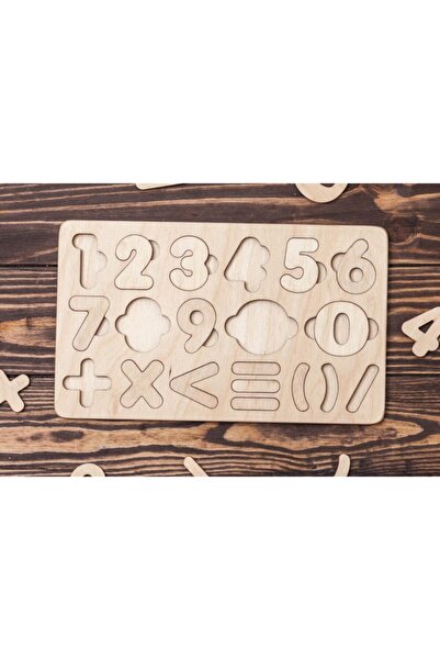 Wooden Natural Numbers And Math Icons Paintable Puzzle