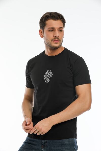 Argentum Look Men's Black Eagle Embroidered 100% Cotton Regular T-Shirt