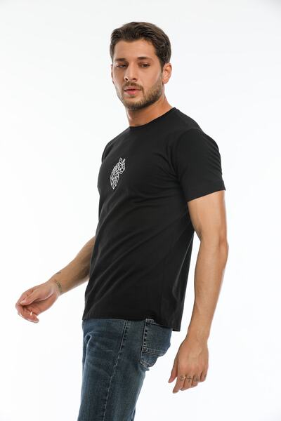 Argentum Look Men's Black Eagle Embroidered 100% Cotton Regular T-Shirt