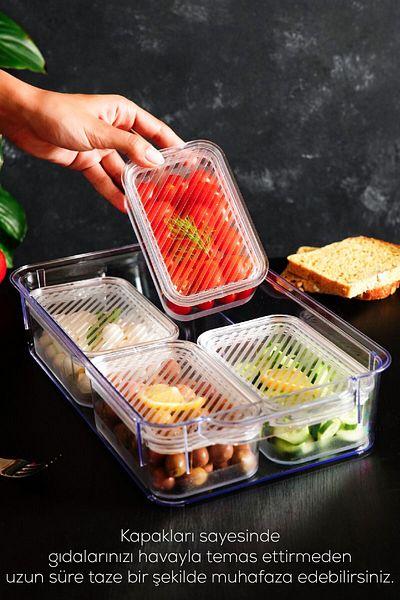 Vienev 5-Compartment Multi-Purpose Transparent Storage Container Set with Lid