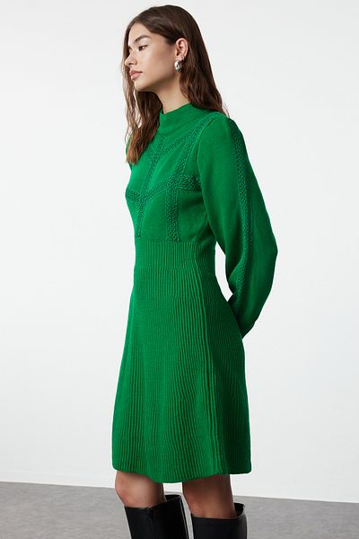 Trendyol Collection Πράσινο Μίνι Πλεκτό Δαντέλα Φόρεμα TWOAW22EL0011