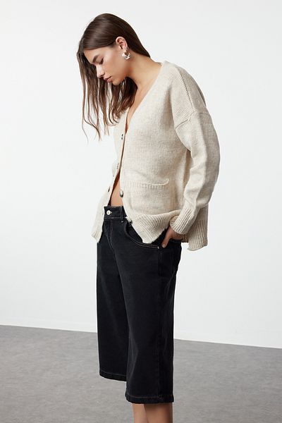 Trendyol Collection Stone Basic Weich Strukturierte Strick-Strickjacke TWOAW20HI0213