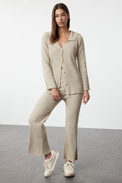 Trendyol Collection Basic Polo Collar Stone kötöttáru szett - TWOAW23AU00007