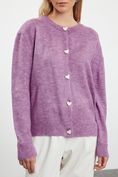 Trendyol Collection Liliowy miękki w dotyku materiał Jewel zapinana na guziki kurtka dzianinowy kardigan TWOAW22HI0044