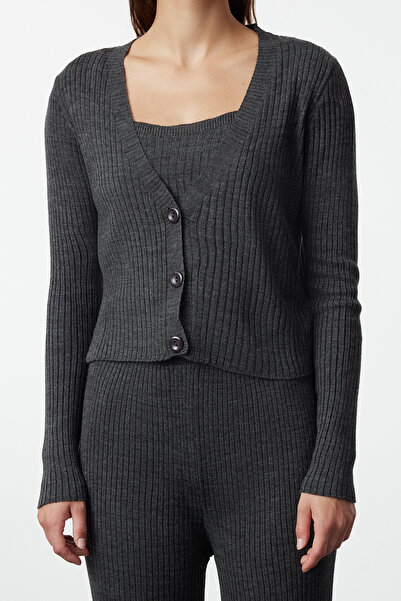 Trendyol Collection Antracitová pletená halenka, cardigan a kalhoty - TWOAW22AU0006