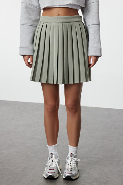 Trendyol Collection Light Khaki Pleated Mini Woven Skirt Twoaw21Et0111