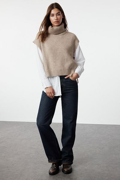 Trendyol Collection Turtleneck Mink kötöttáru pulóverek - puha textúra TWOAW25SV00014