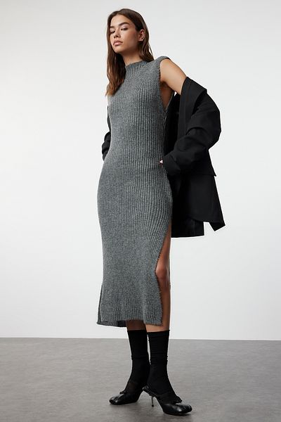 Trendyol Collection Stand Collar Anthracite Knitwear Sweater - Soft Texture Twoaw25Sv00011