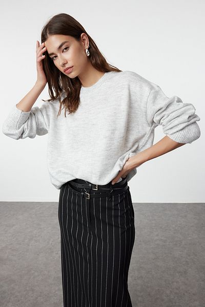 Trendyol Collection Wide Cut Soft Textured Light Gray Knitwear Sweater - Twoaw25Kz00135