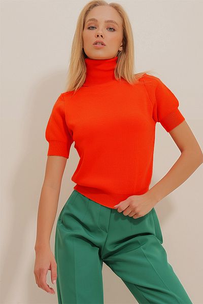 Trend Alaçatı Stili Dark Orange Turtleneck Sweater - Short Sleeve ALC-X10997