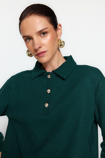 Trendyol Collection Σκούρο Σμαραγδένιο Πράσινο Θεσσαλονίκη/Πλεκτό λουκ Πλεκτό φούτερ με κανονική εφαρμογή TWOAW24SW00143