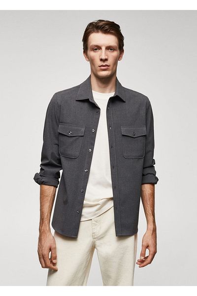 MANGO Man Cotton shirt jacket with pockets on the chest