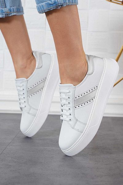 Moda Pie Pantofi sport din piele naturală colorați Kemar Yan, piele albă