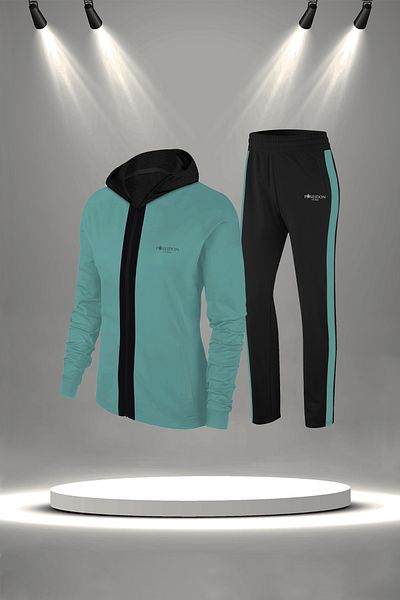 POSEIDON STORM Set de trening pentru alergare supradimensionat pentru femei, verde apă, din țesătură pieptănată Supra, elastic (4XL-10XL)