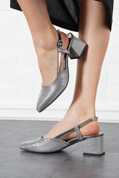 Moda Pie Sandale cu toc pentru femei Nlade Back Open Platinum Glitter