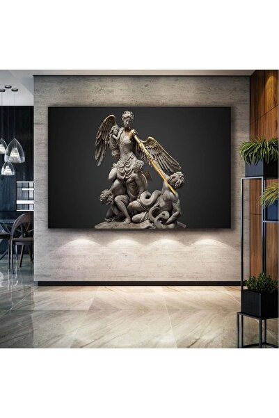Angel Statue with Golden Hair in Hand Mikail Greek Mythology Decor Canvas Painting AR030193