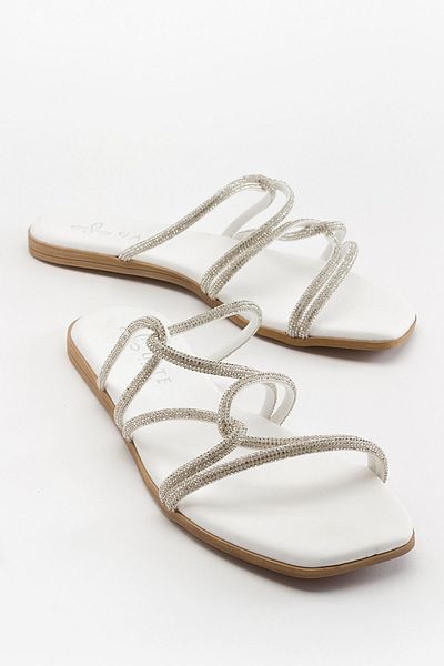 Gate29 Bright Stone Detailed Sreta Summer Women's Sandals - Low Sole, White