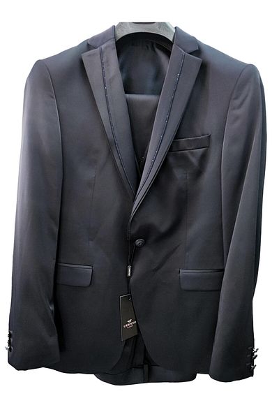 crispino Navy Blue Men's Tuxedo Suit - Groom Suit Jacket, Trousers and Vest