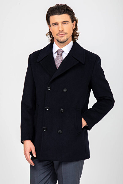 Ysf Erkek Lacivert Regular Fit Kırlangıç Yaka Kaban