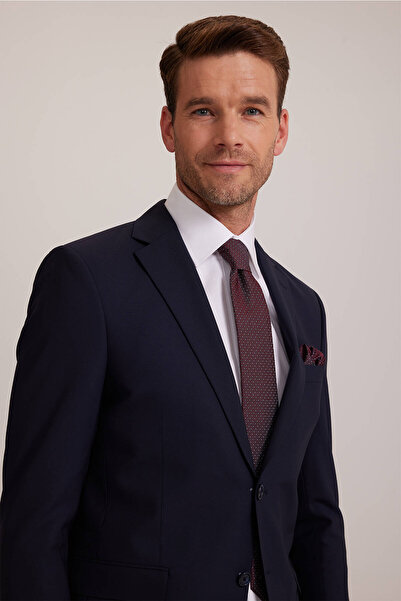 Ysf Erkek Koyu Lacivert Slim Fit %100 Yün Takım Elbise