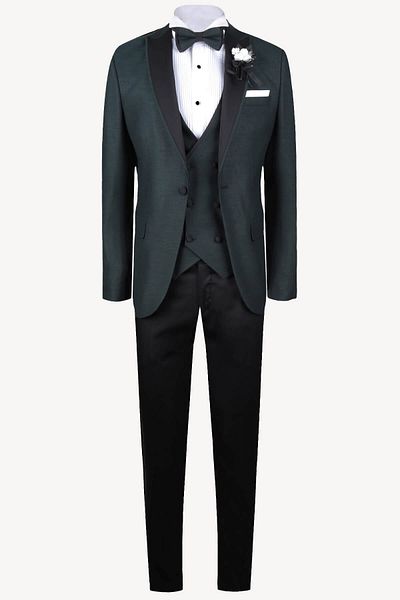 Ysf Men's Green Vest Shawl Collar Slim Fit Groom Suit